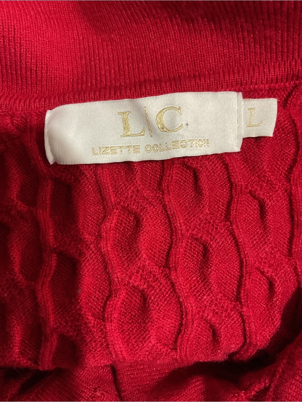 LC Lizette Collection Red Cable Knit Embellished Collar Sweater Size Large - Picture 8 of 8